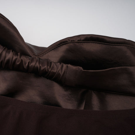 Aurohaya Gitta Brown Off Shoulder Satin Maxi Gown
