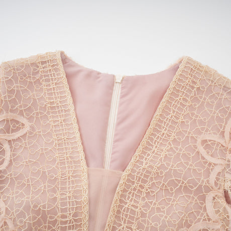Aurohaya Bérengère Neutrals Faux-flower Crochet Midi Dress
