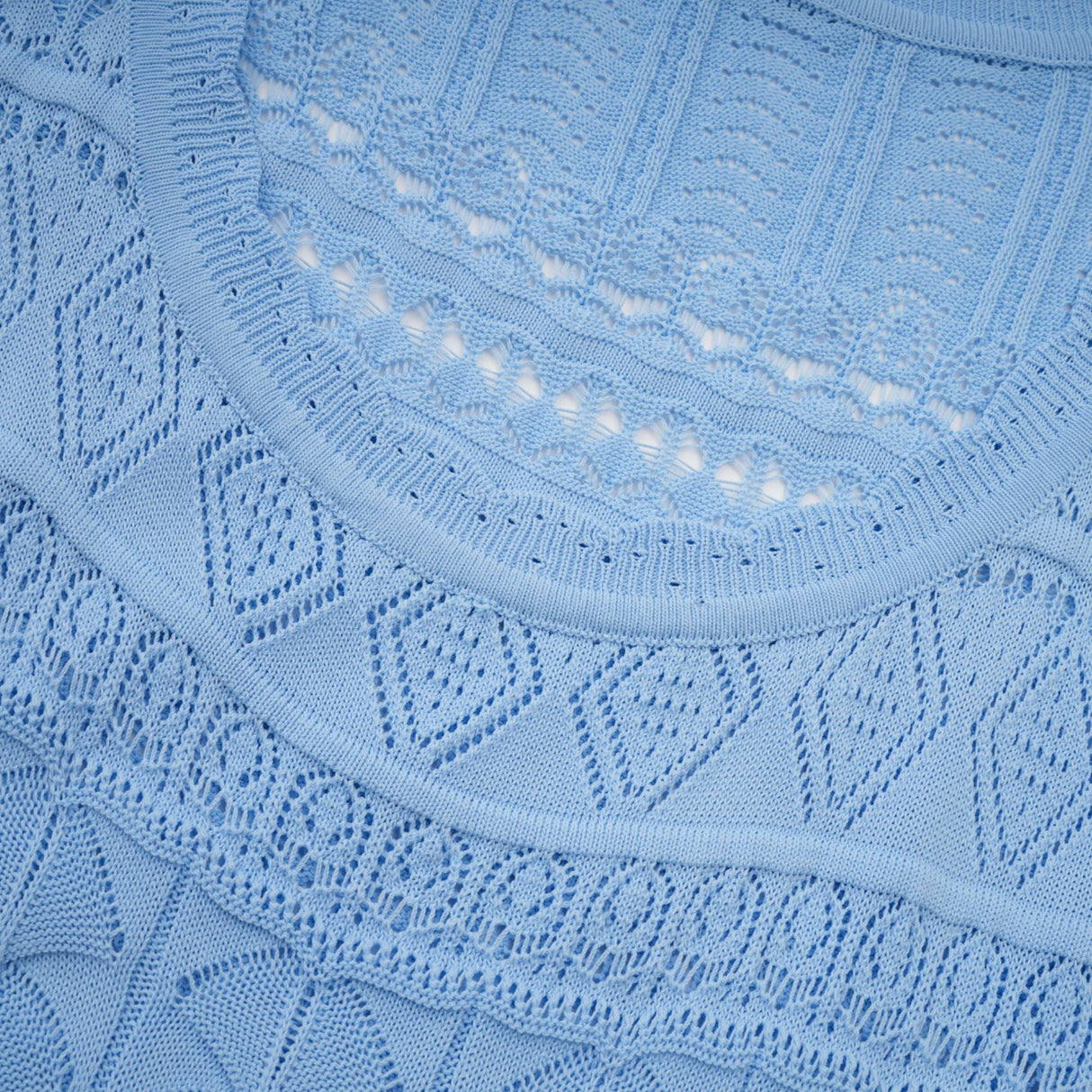 Aurohaya Mailys blue ruffled-trim crochet-knit midi dress