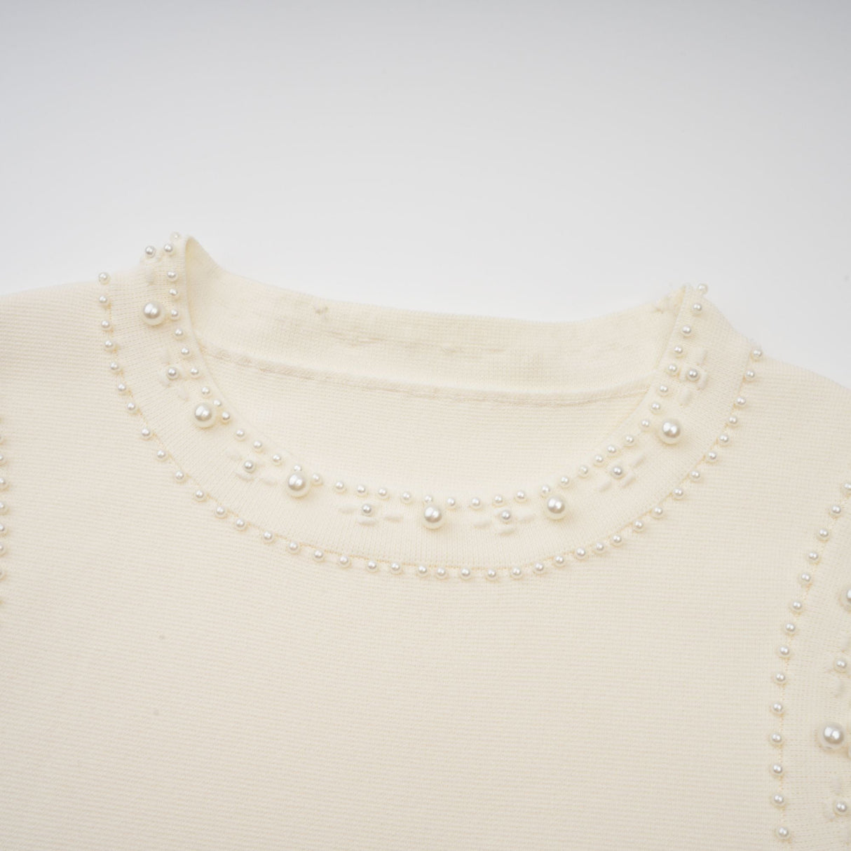 Aurohaya Donatienne white faux-pearl knitted maxi dress