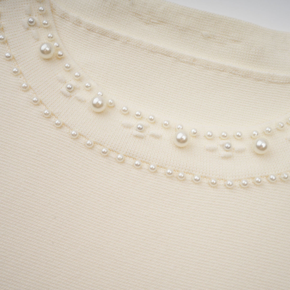 Aurohaya Donatienne white faux-pearl knitted maxi dress