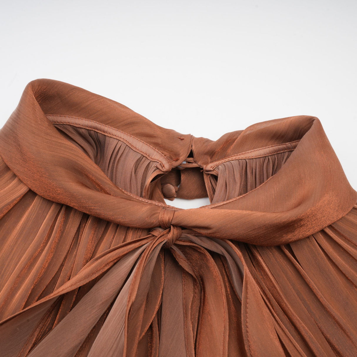 Aurohaya Mila Brown Pleated Satin Maxi Dress