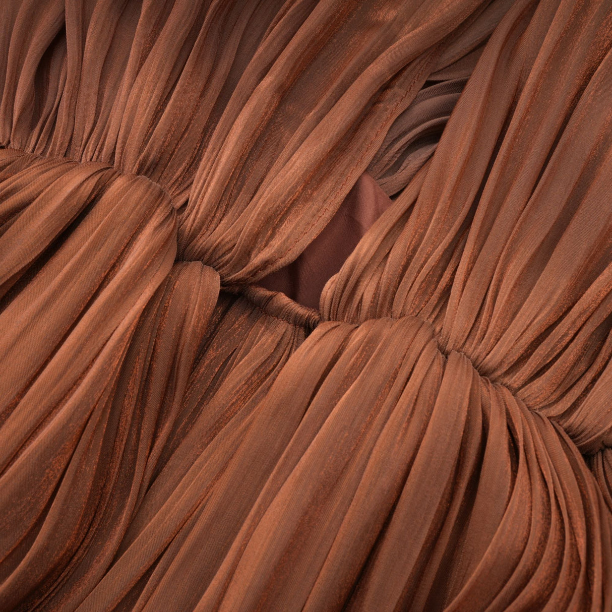 Aurohaya Mila Brown Pleated Satin Maxi Dress