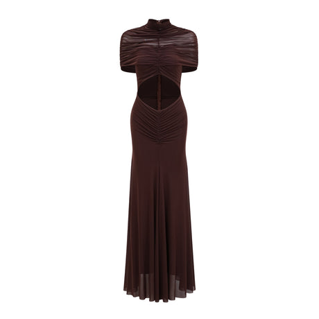 Aurohaya Bruna Cut-Out Ruched Mesh Maxi Dress