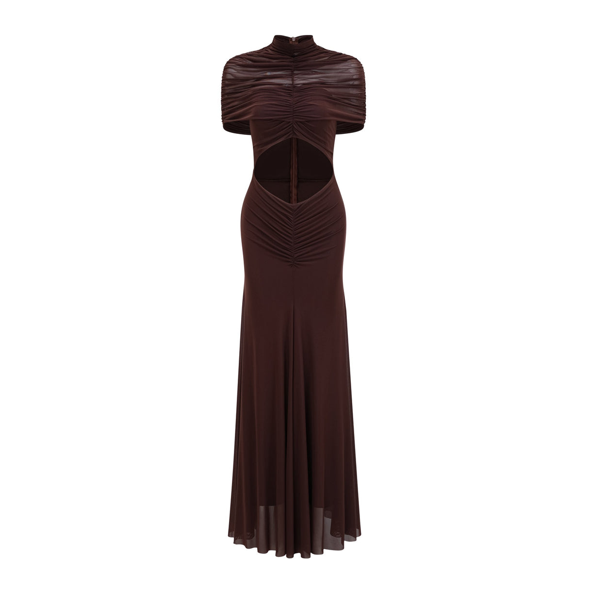 Aurohaya Bruna Cut-Out Ruched Mesh Maxi Dress