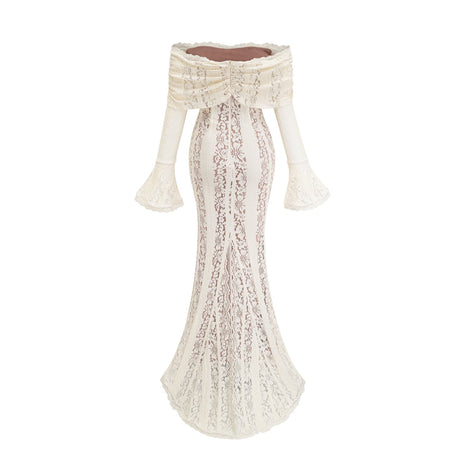 Aurohaya Émeline floral lace train-design maxi dress in Neutrals