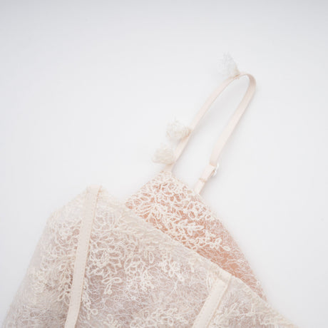 Aurohaya Mira Neutrals Lace Panel Tulle Midi Dress