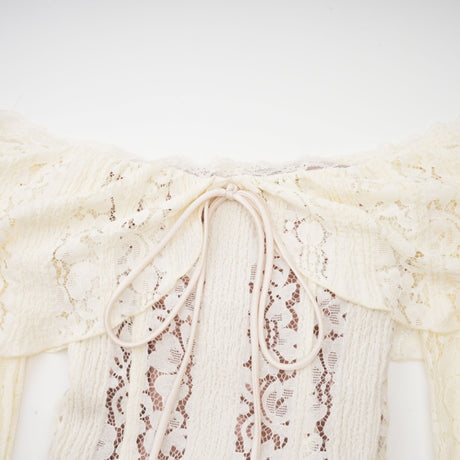 Aurohaya Émeline floral lace train-design maxi dress in Neutrals