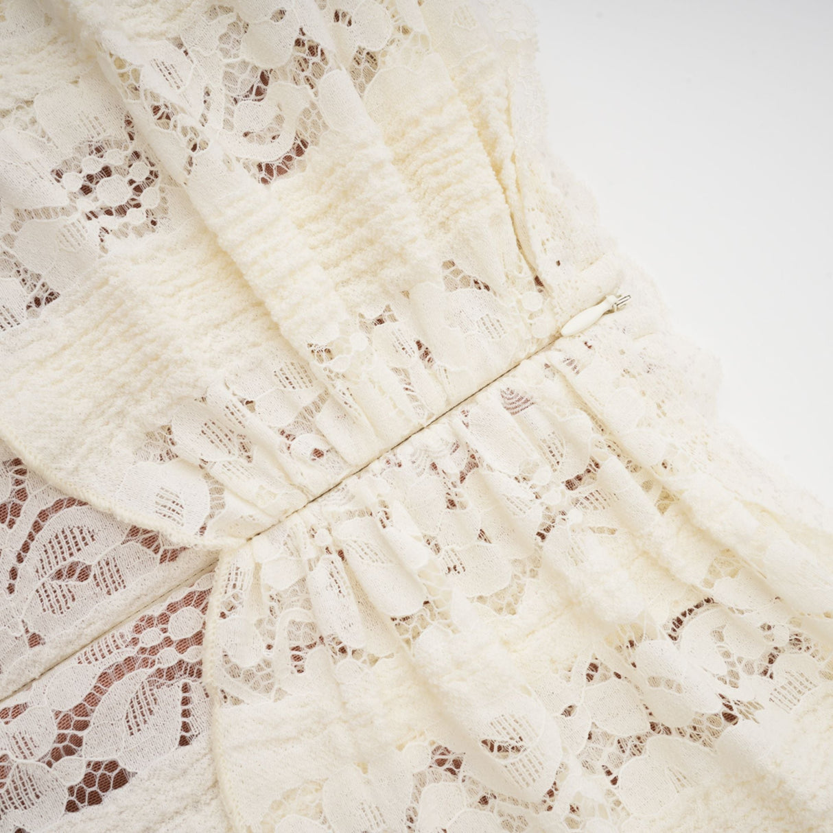 Aurohaya Émeline floral lace train-design maxi dress in Neutrals