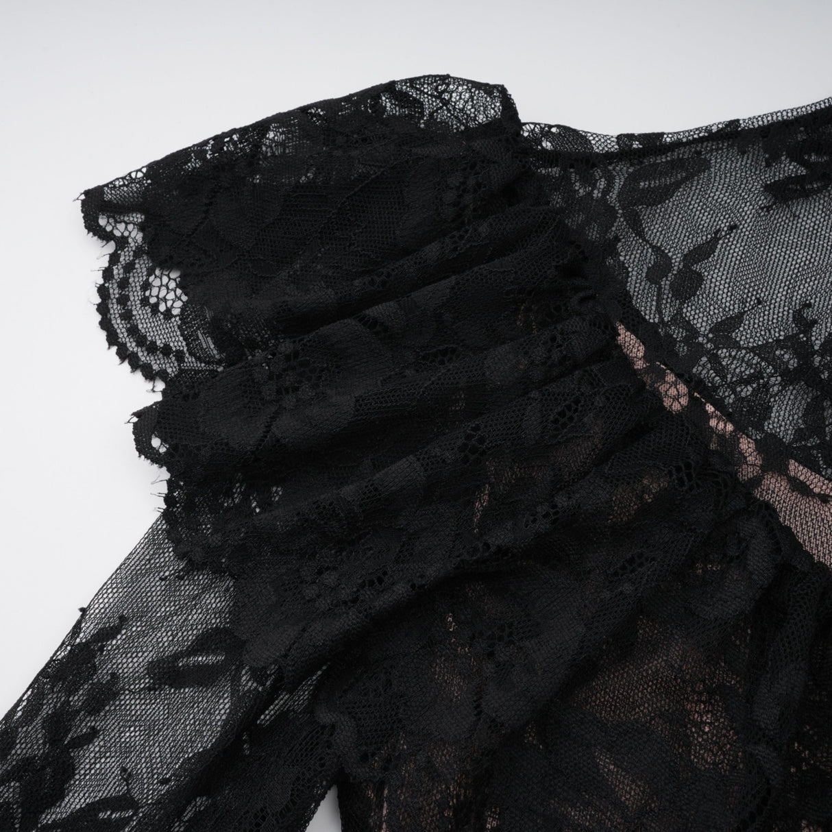 Aurohaya Roxane black floral-lace ruffled maxi dress