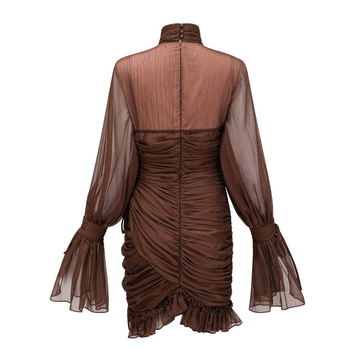Aurohaya Jade Brown Ruched Tulle Mini Dress