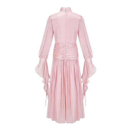 Aurohaya Sarolta Pink Glossy Ruched Maxi Dress