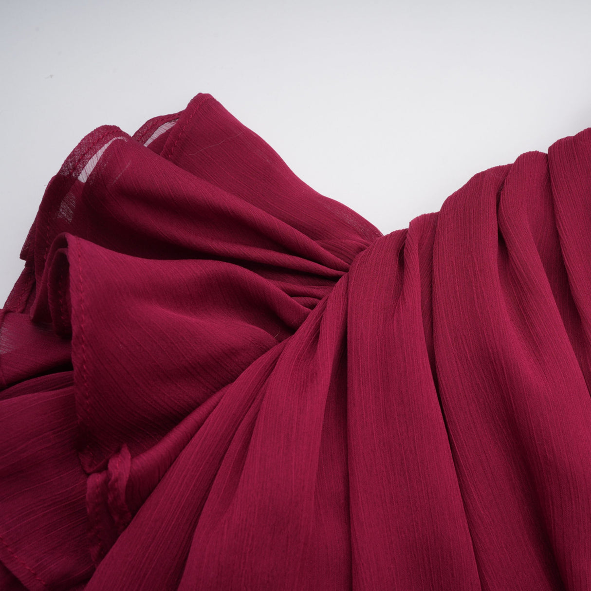 Aurohaya Éléna Burgundy Asymmetrical Ruffled Tulle Mini Dress