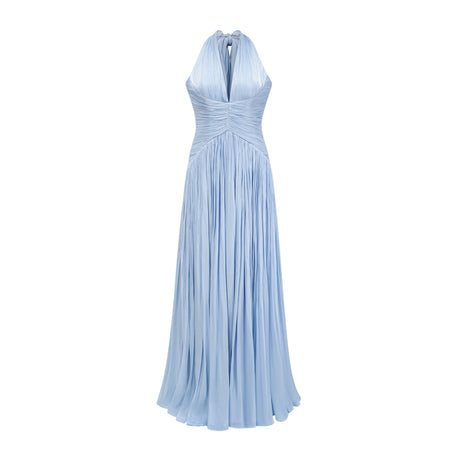 Aurohaya Térébenthine Blue Glossy Gathered Maxi Dress
