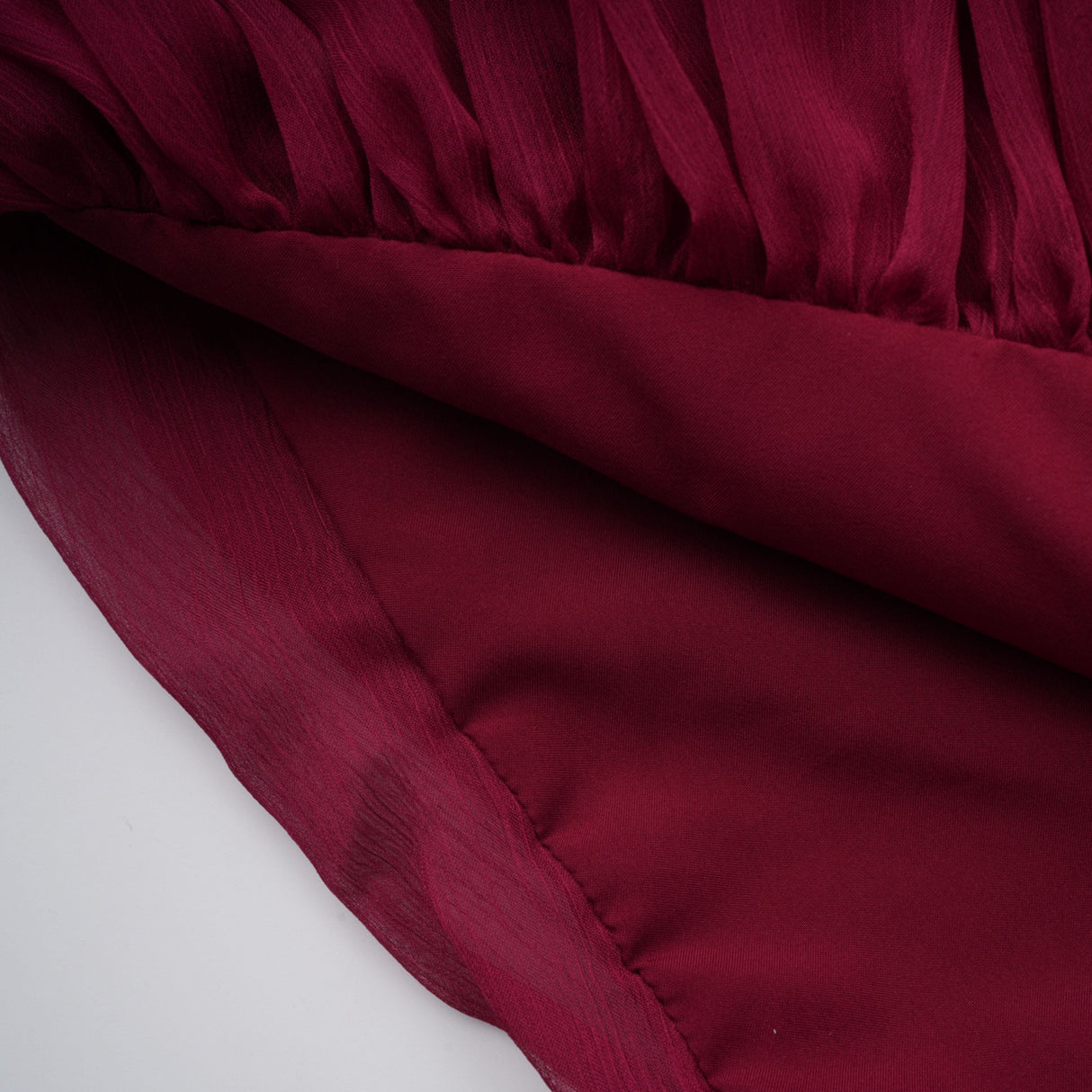 Aurohaya Éléna Burgundy Asymmetrical Ruffled Tulle Mini Dress