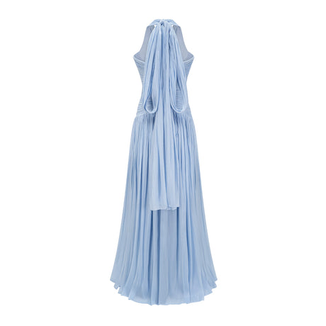 Aurohaya Térébenthine Blue Glossy Gathered Maxi Dress