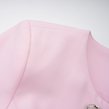 Aurohaya Freja Pink Feather Trim Mini Blazer Dress