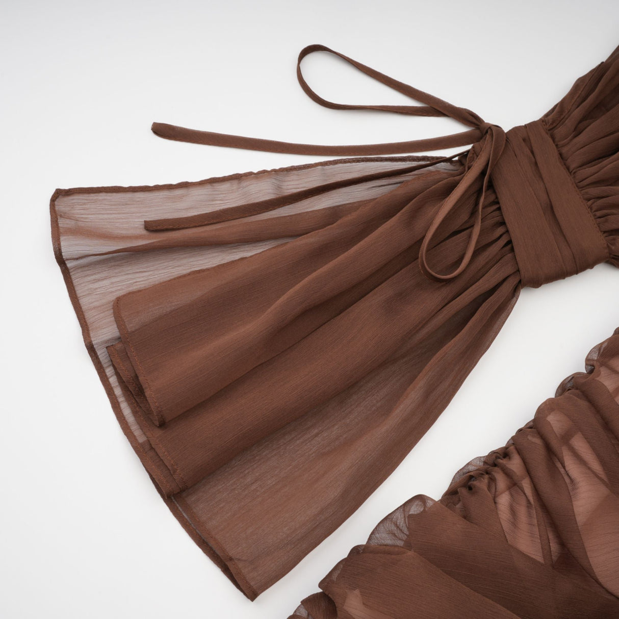 Aurohaya Jade Brown Ruched Tulle Mini Dress