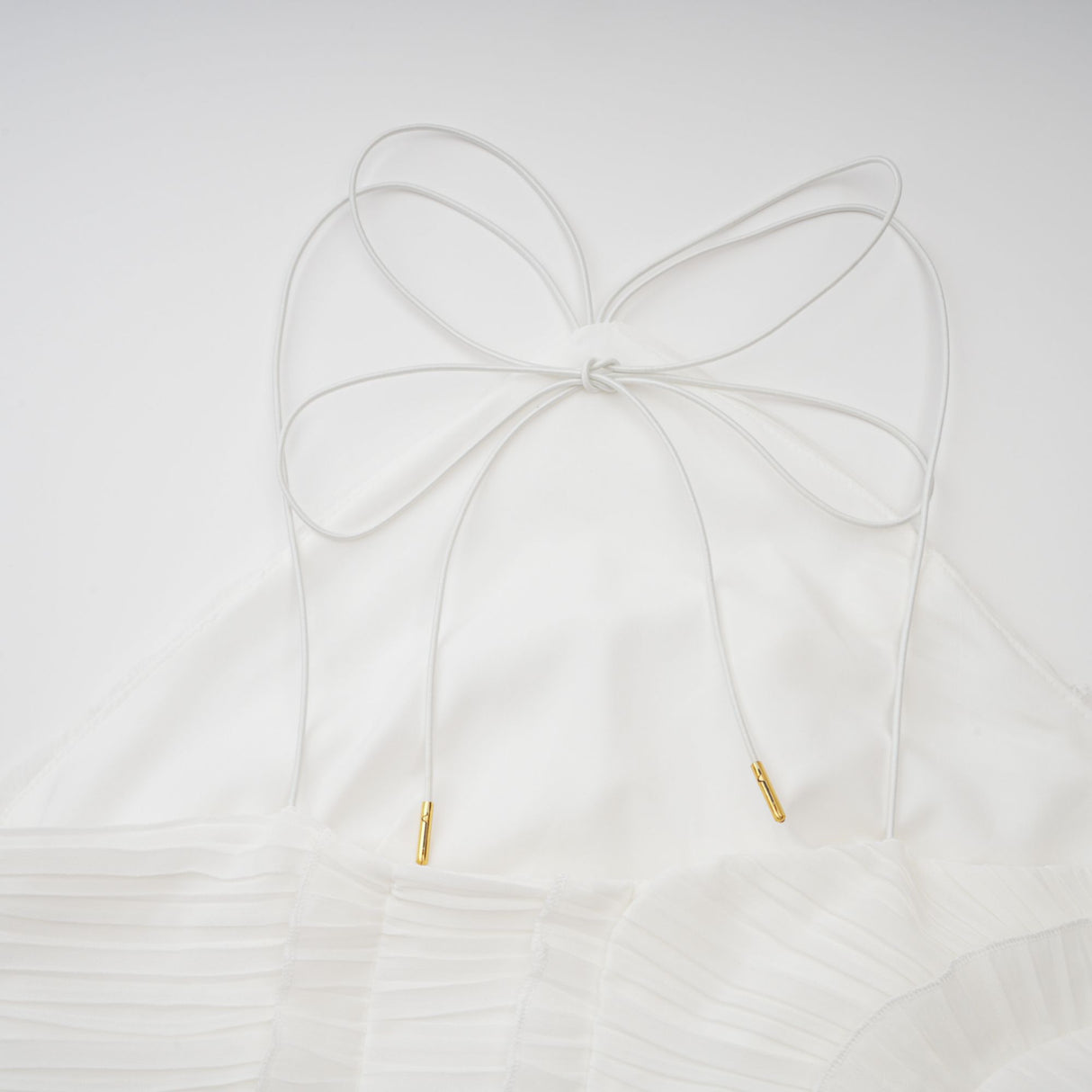 Aurohaya Doux White Ruffled Trim Pleated Midi Dress