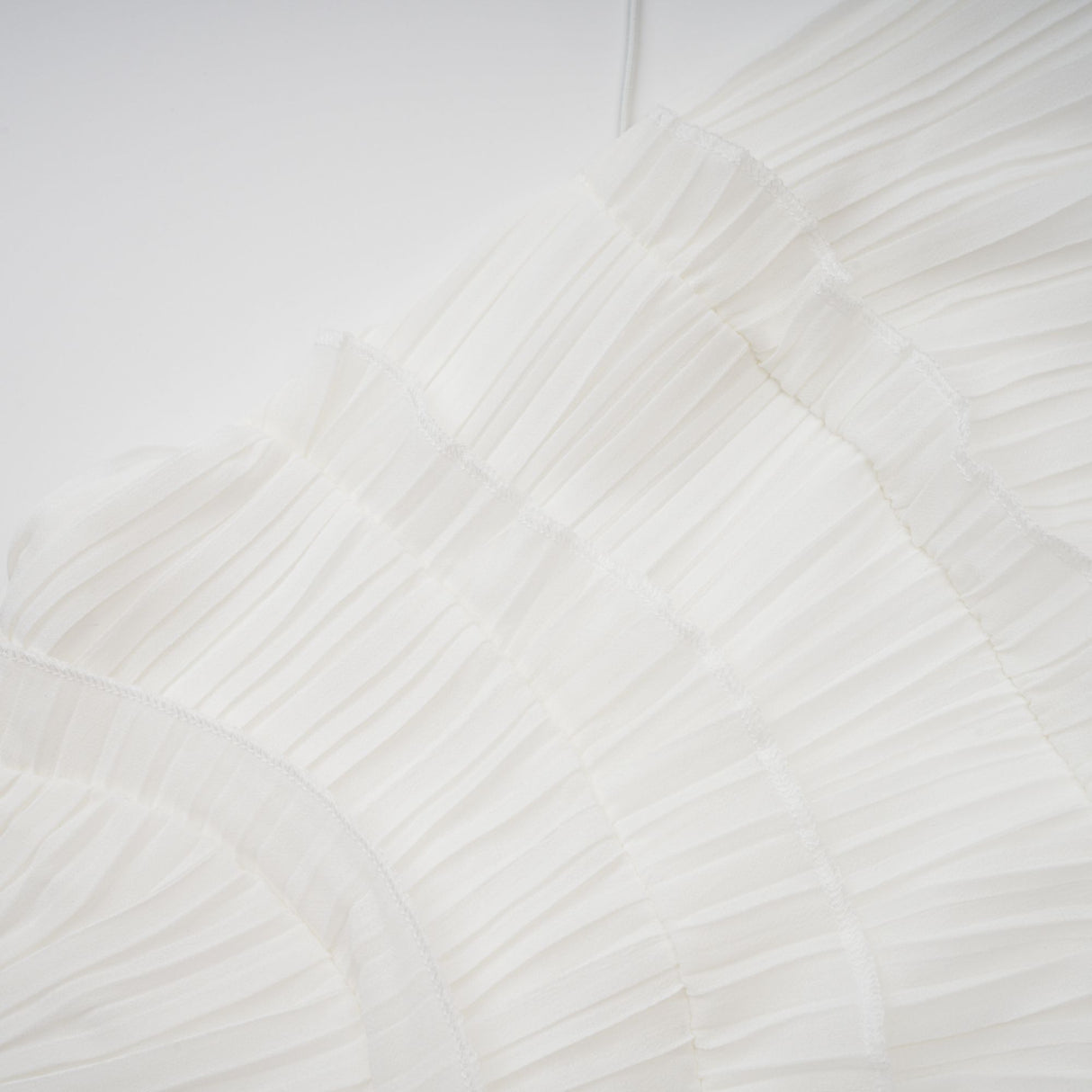 Aurohaya Doux White Ruffled Trim Pleated Midi Dress