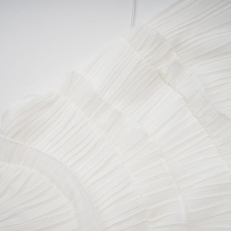 Aurohaya Doux White Ruffled Trim Pleated Midi Dress