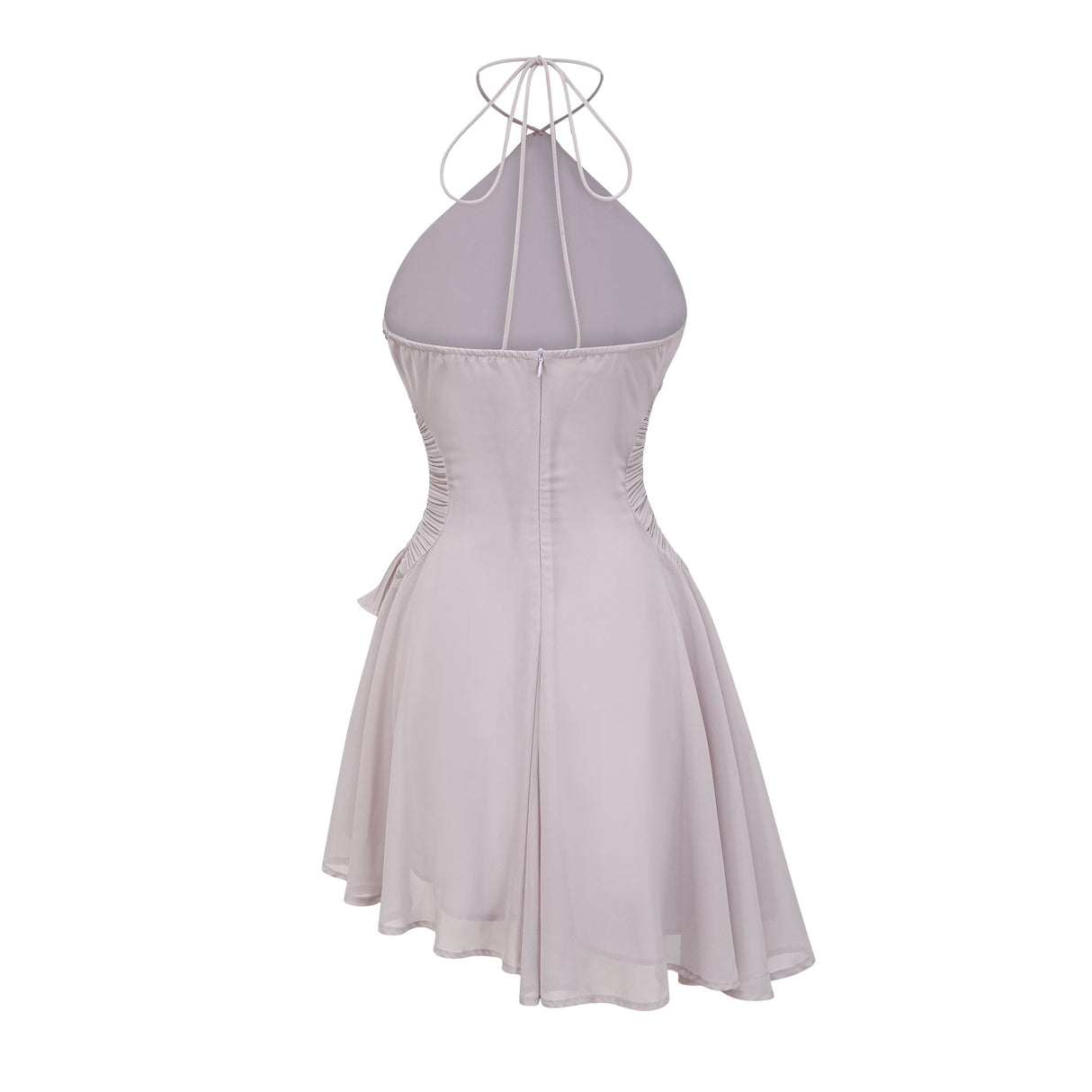 Aurohaya Doux Purple Ruffled Trim Pleated Mini Dress
