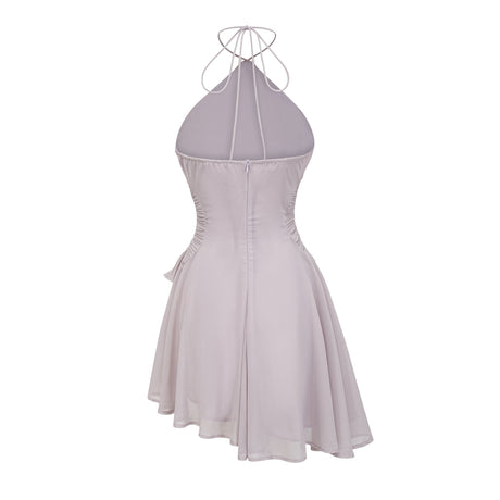 Aurohaya Doux Purple Ruffled Trim Pleated Mini Dress