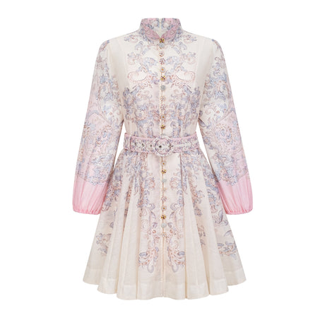 Aurohaya Fabienne Neutral Floral Print Mini Dress