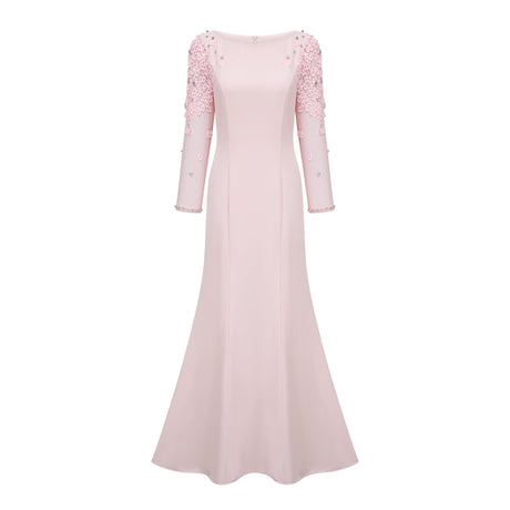 Aurohaya Gunnel Pink Flared Embellished Maxi Gown