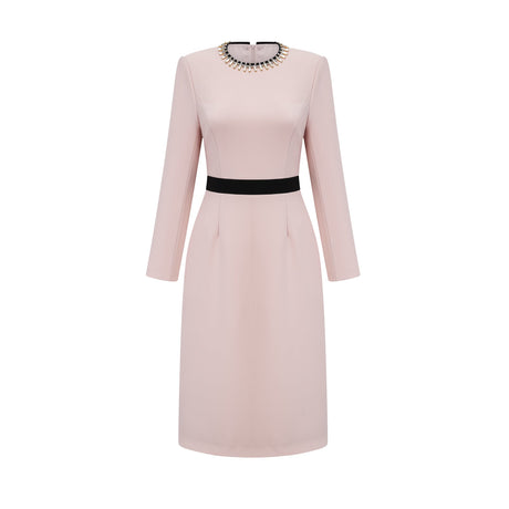 Aurohaya Anaïs pink crystal color-blocked midi dress