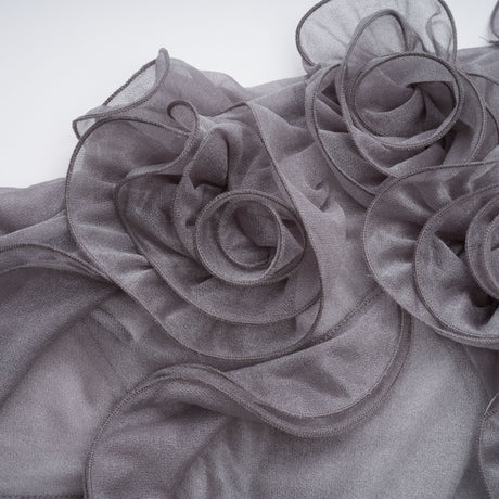 Aurohaya Hannabella Grey Asymmetrical Ruffled Floral Mini Dress