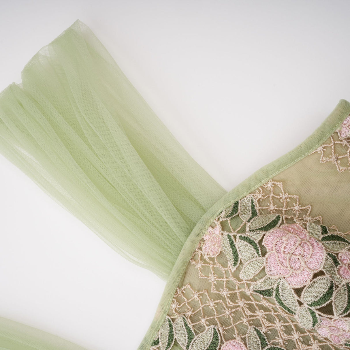 Aurohaya Eleni Green Tulle Panel Floral Midi Dress
