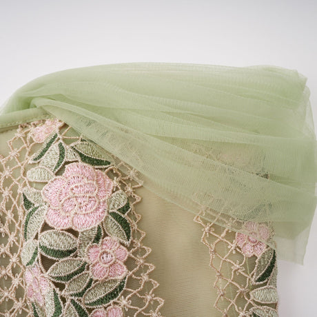 Aurohaya Eleni Green Tulle Panel Floral Midi Dress