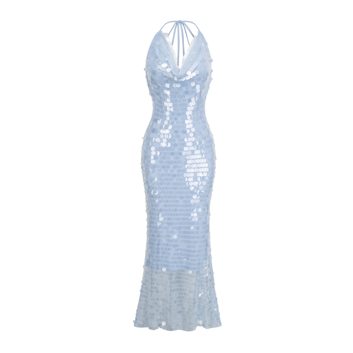 Aurohaya Babette blue halterneck sequined midi dress