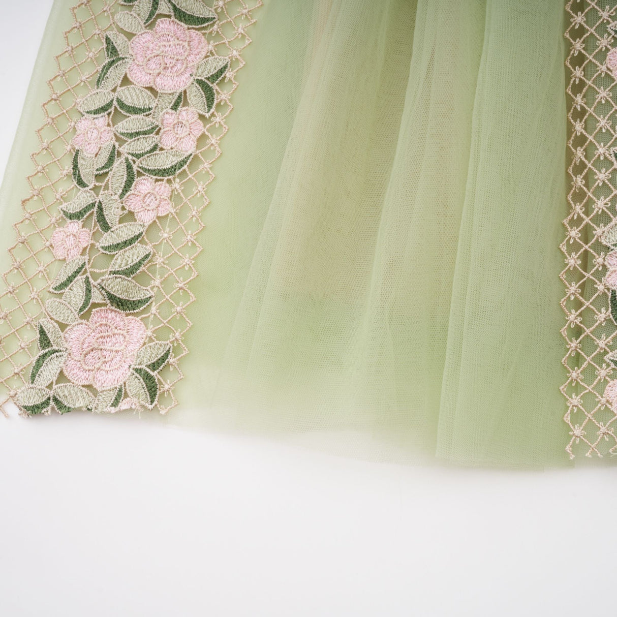 Aurohaya Eleni Green Tulle Panel Floral Midi Dress