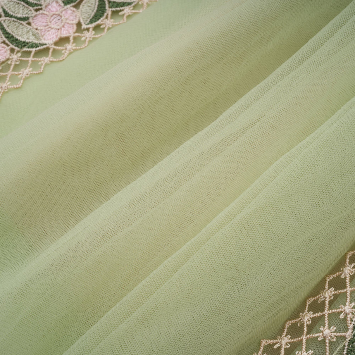 Aurohaya Eleni Green Tulle Panel Floral Midi Dress