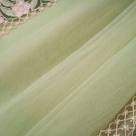Aurohaya Eleni Green Tulle Panel Floral Midi Dress