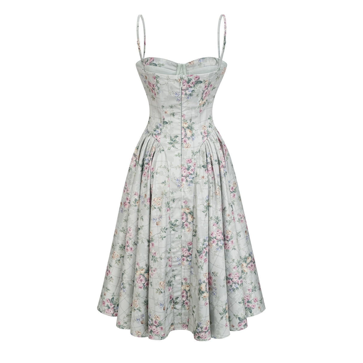 Aurohaya Prunelle sage-green floral-print shirred midi dress