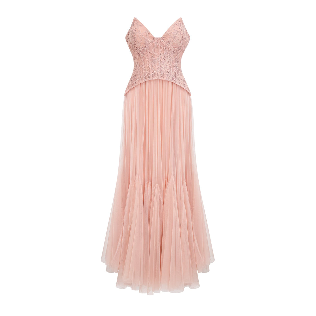 Aurohaya Ulrique Pink Lace Corset Tulle Maxi Dress
