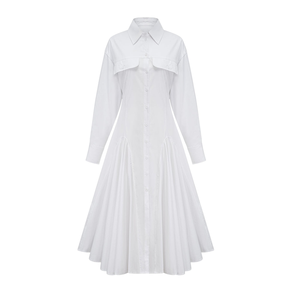 Aurohaya Dulcie white front-slit shirred shirt dress