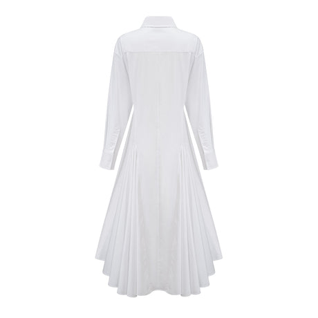 Aurohaya Dulcie white front-slit shirred shirt dress