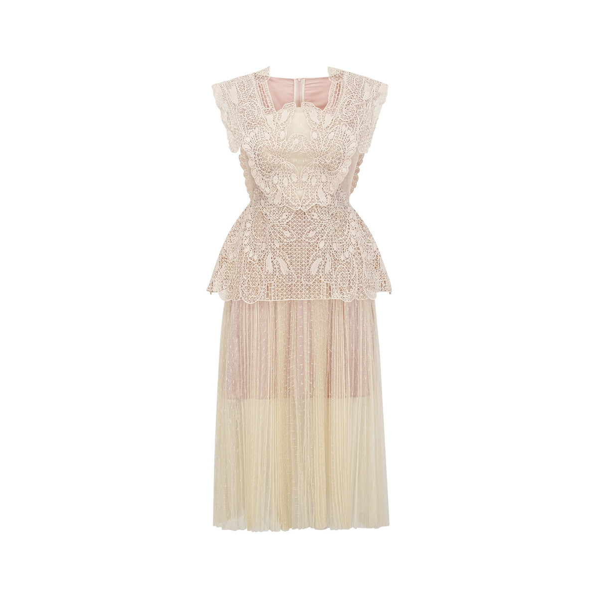 Aurohaya Céleste floral-lace-panelling tulle midi dress in Neutrals