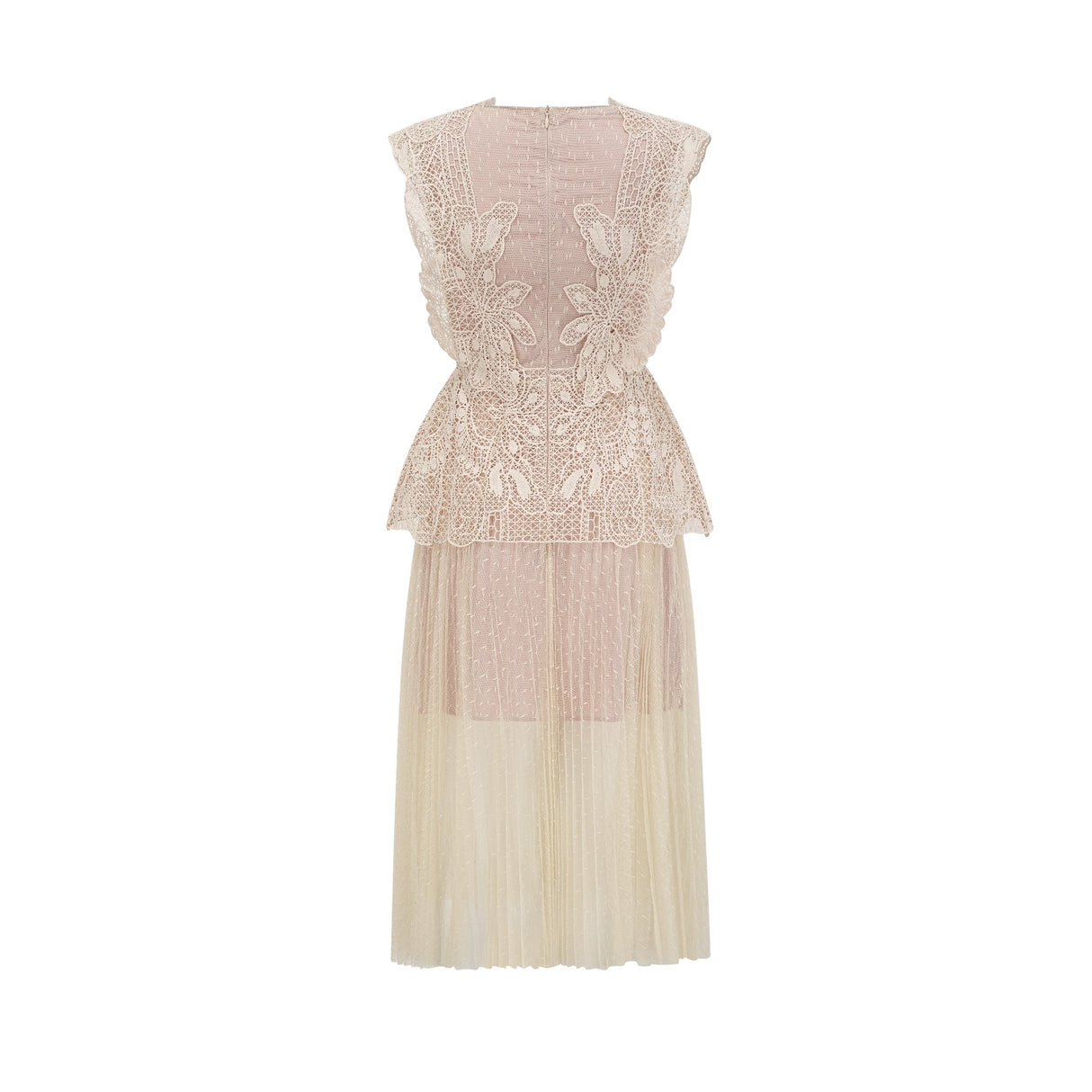 Aurohaya Céleste floral-lace-panelling tulle midi dress in Neutrals