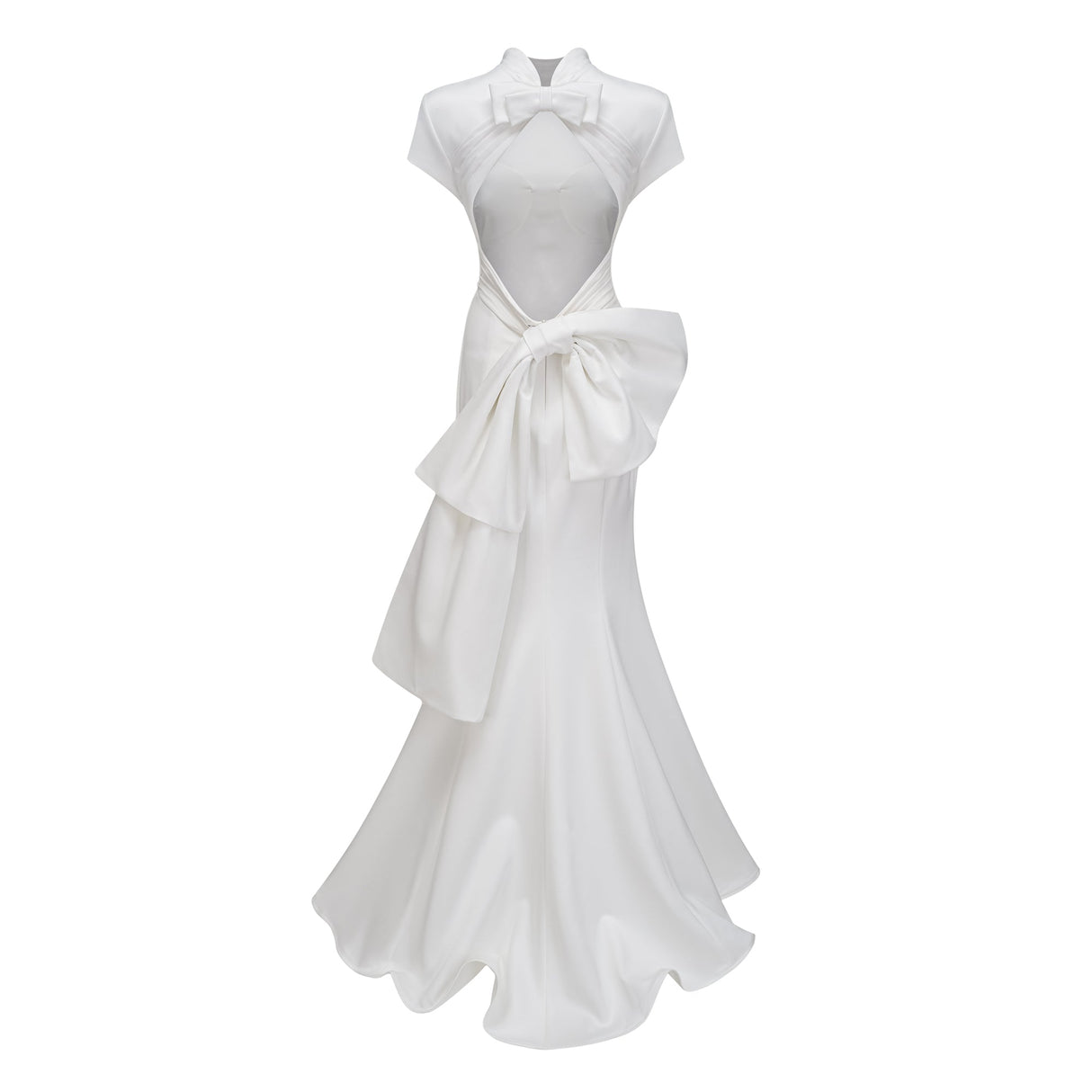 Aurohaya Camille White Statement Bow Mermaid Maxi Dress