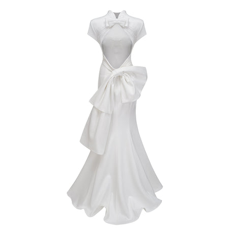 Aurohaya Camille White Statement Bow Mermaid Maxi Dress