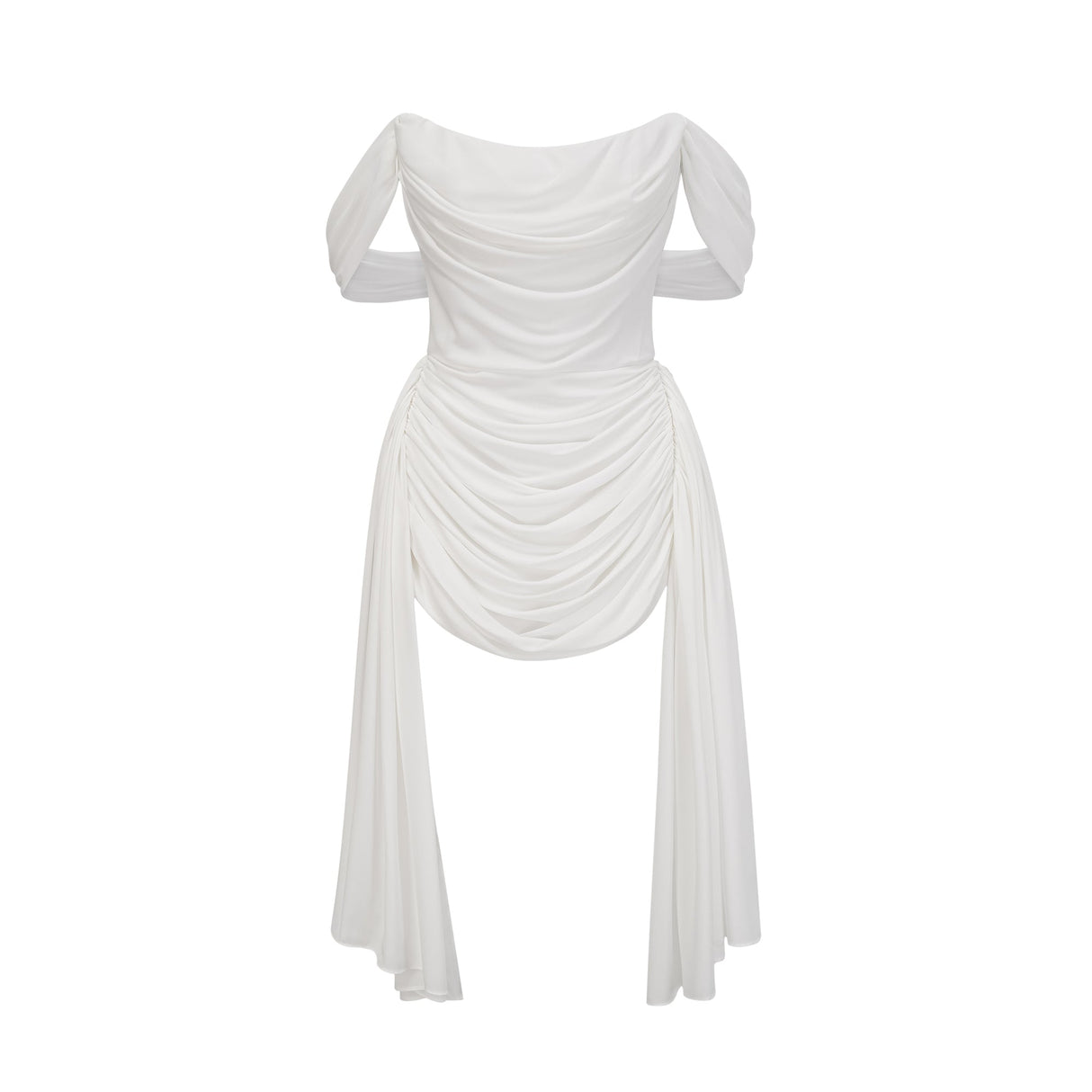 Aurohaya Gitta white ribbon-design ruched mini dress