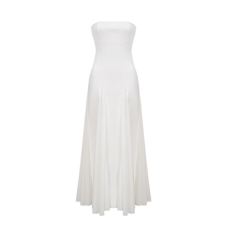 Aurohaya Nathalie white tulle-panelling maxi dress