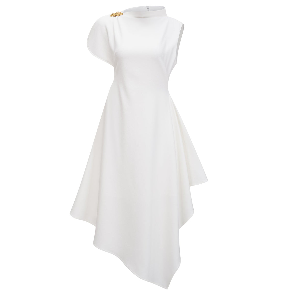 Aurohaya Liana White Asymmetrical Flared Midi Dress