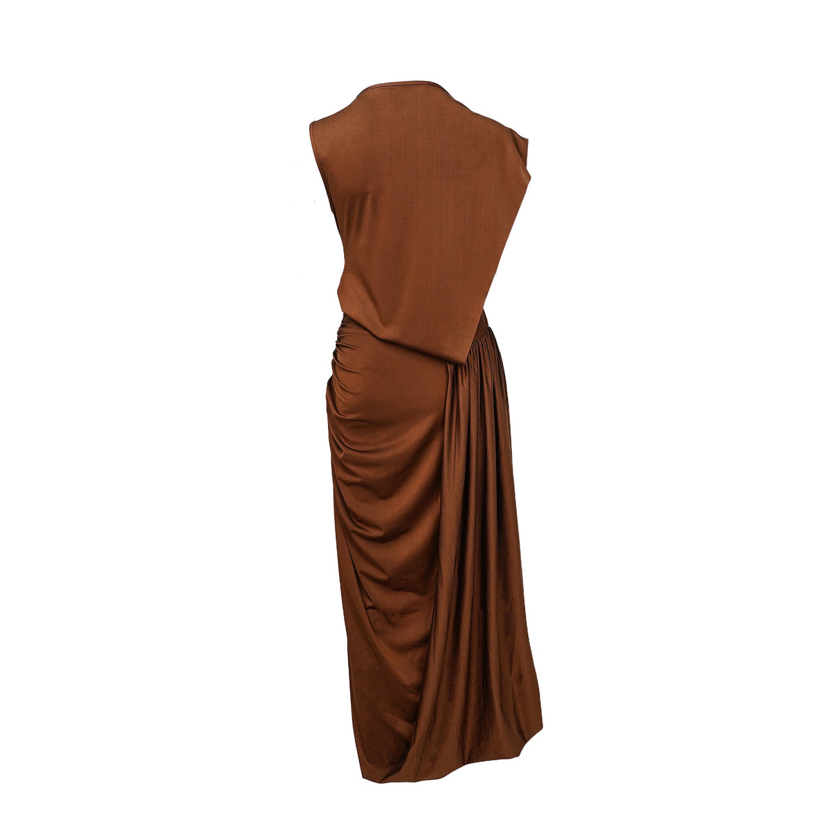 Aurohaya Reine Brown Asymmetrical Ruched Maxi Dress