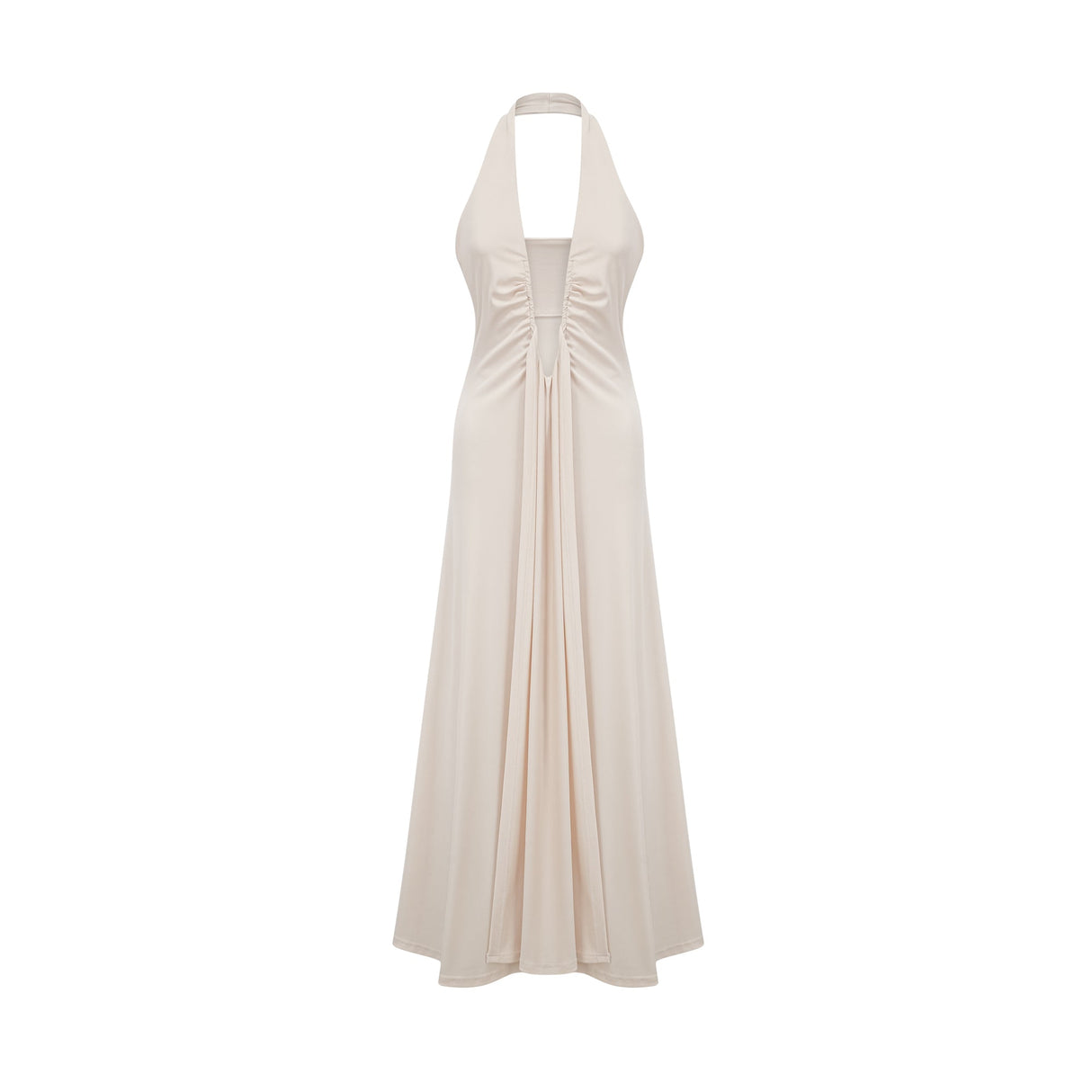 Aurohaya Géraldine white deep V-neck draped maxi dress